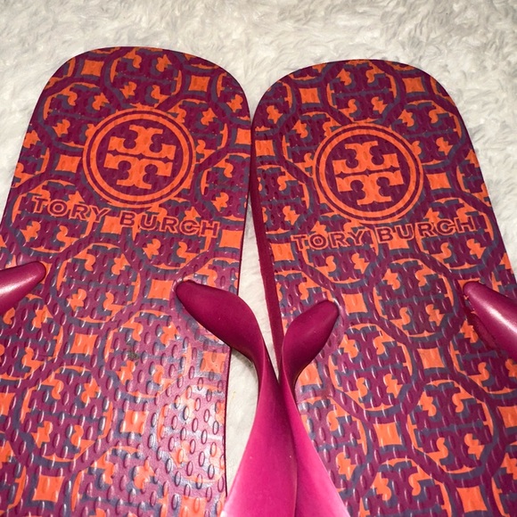 Tory Burch Burgundy and Gold Flip Flops - Picture 2 of 4